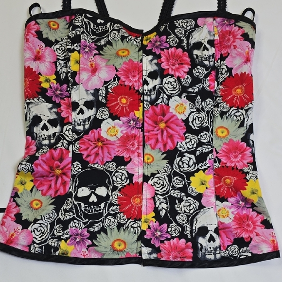 Hell Bunny Flloral Skull Buster Corset Top Size Large - Picture 3 of 8